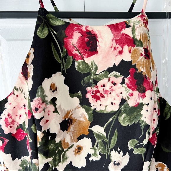 Black, Red and Cream Floral Halter A-Line Dress - Picture 3 of 15